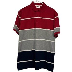 Men's Lacoste Stripe Pullover Polo Shirt Red Gray Black White Size 7/XL GUC